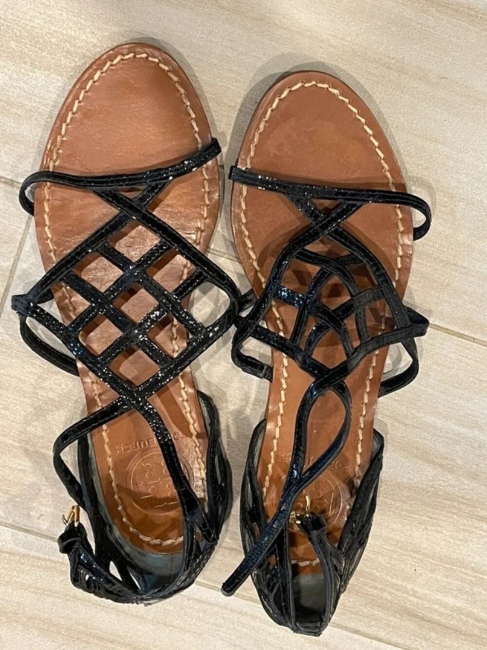 Tory Burch Women’s Black Leather Strappy Sandals 6M